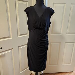 Lauren Ralph Lauren Dress Black Sheath Ruched Faux Wrap Cocktail Women's Size 12